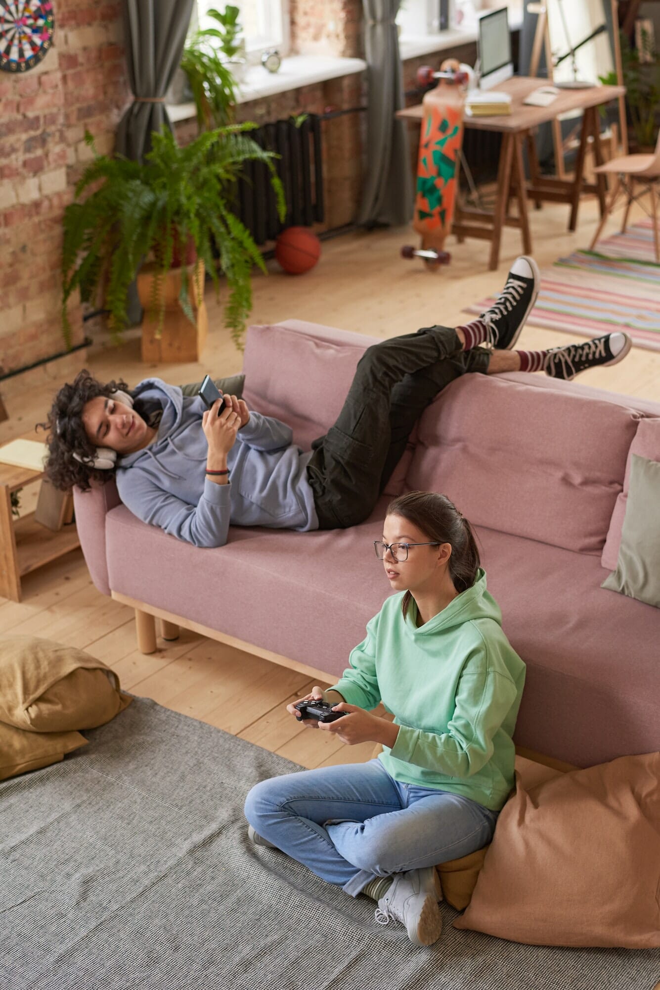 Teenagers playing gadgets