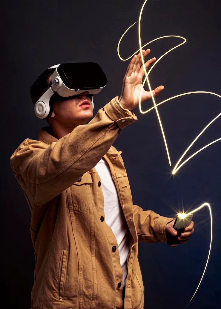 Man wearing VR headset built by VR Game Development Agency