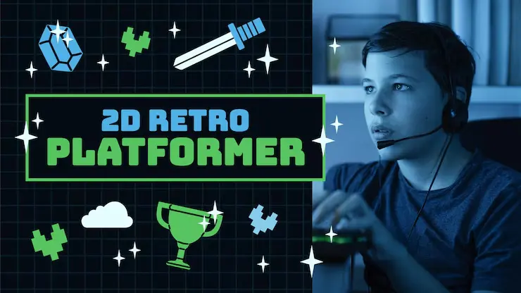 Young gamer playing retro title at Unreal Engine Game Development Agency