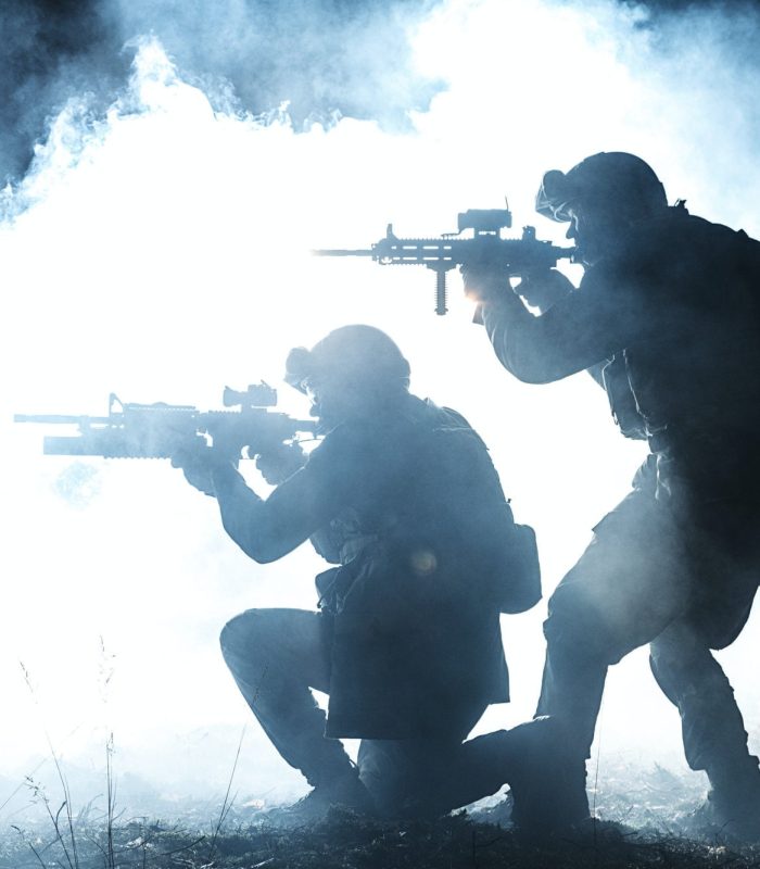 Tactical game concept art showing soldier silhouettes