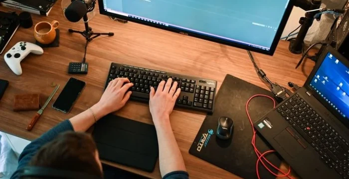 Game developer creating interactive Roblox features