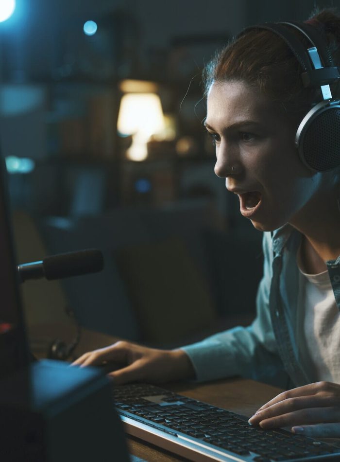 Girl playing online video games
