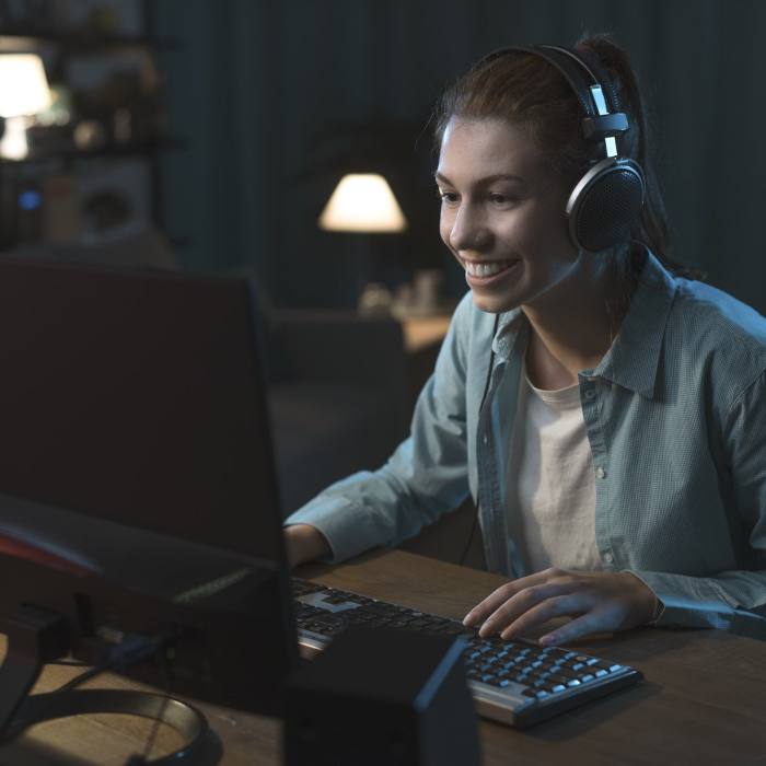 Girl playing online video games