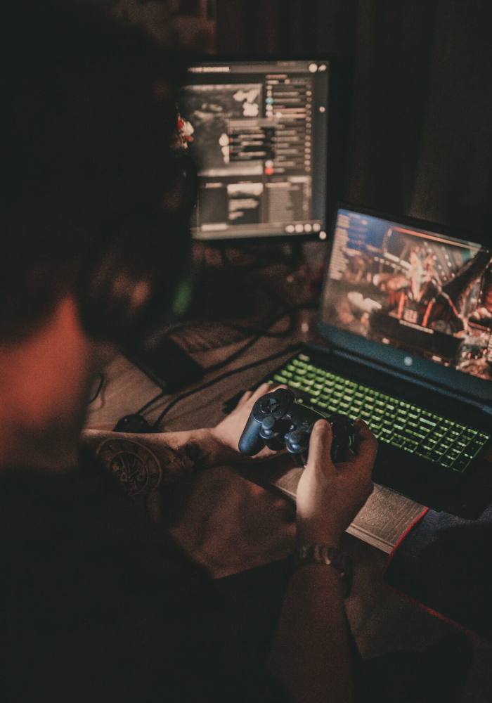 Man playing a computer video game