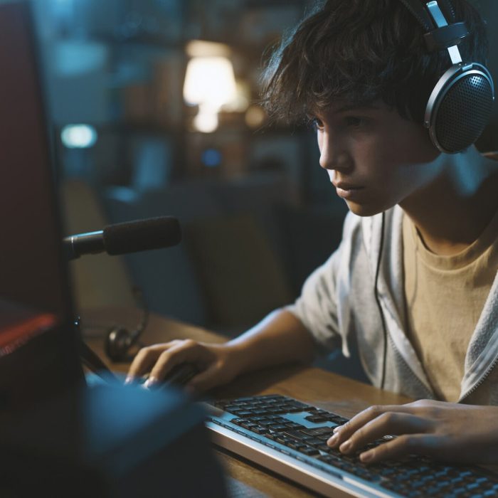 Young gamer testing a newly built Graphic Adventure Game Development title