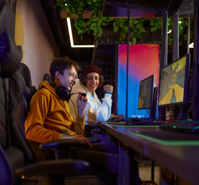 Two gamers playing in a London game club