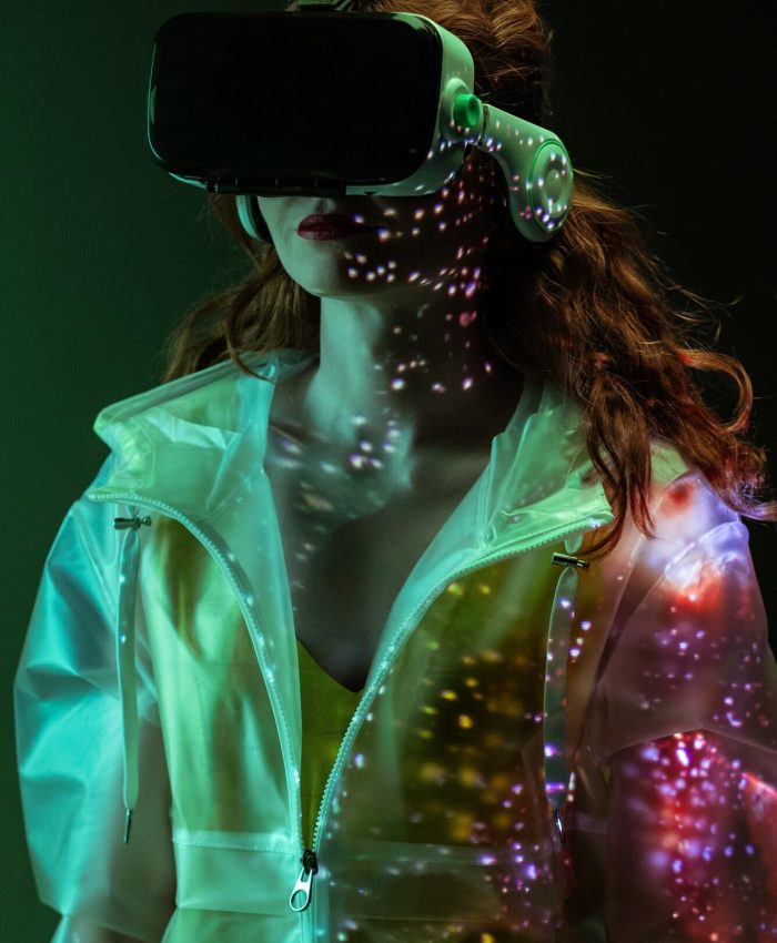 Female gamer immersed in virtual reality experience